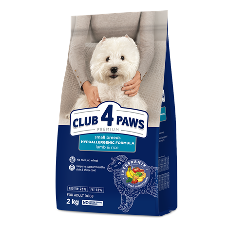 CLUB 4 PAWS Premium "Lamb and Rice" for adult dogs of Small breeds. Сomplete dry pet food