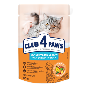 CLUB 4 PAWS PREMIUM "SENSITIVE DIGESTION". СOMPLETE CANNED PET FOOD FOR ADULT CATS